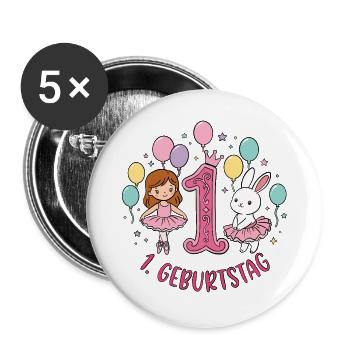Erster Geburtstag Ballon Tanz Duo - Buttons groß 56 mm (5er Pack) - Weiß - Vorne