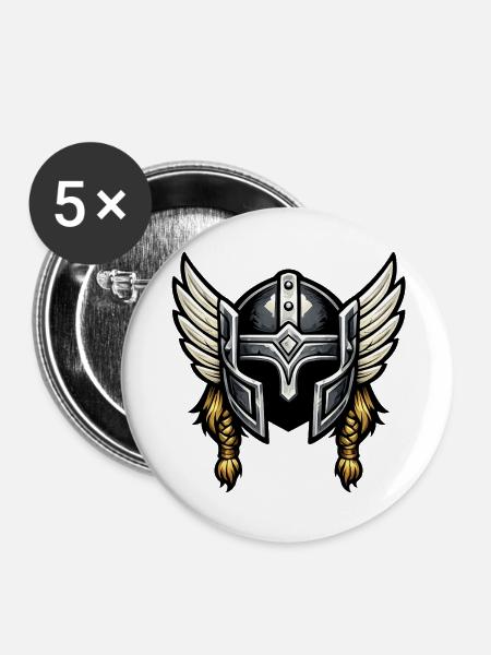 Valkyrie Helm mit Flügeln - Buttons groß 56 mm (5er Pack) - Weiß