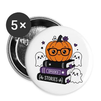 Halloween Kürbis mit Brille - Buttons groß 56 mm (5er Pack) - Weiß - Vorne