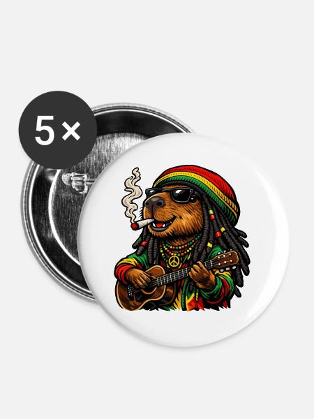 Süßes Capybara im Rastafari Stil - Buttons groß 56 mm (5er Pack) - Weiß