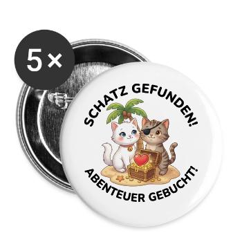 Katzen Piraten Schatz gefunden - Buttons groß 56 mm (5er Pack) - Weiß - Vorne