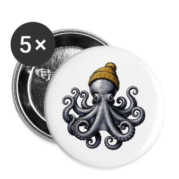 Octopus with Wool Hat Maritime Octopus Motif for - Buttons large 2.2''/56 mm (5-pack) - white - Front