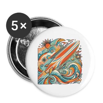 Surf Rock Wave Retro - Buttons large 2.2''/56 mm (5-pack) - white - Front