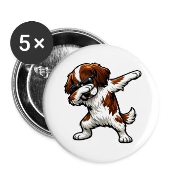 Dabbing French Spaniel - Buttons large 2.2''/56 mm (5-pack) - white - Front