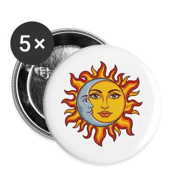 Soleil et Lune combinés - Lot de 5 grands badges (56 mm) - blanc - Devant