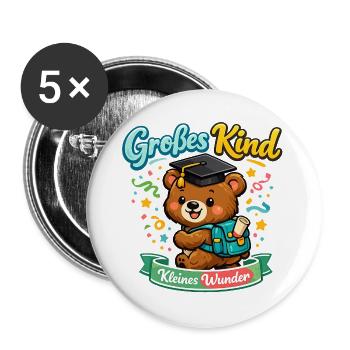 Kleines Wunder Bär Abschluss - Buttons groß 56 mm (5er Pack) - Weiß - Vorne
