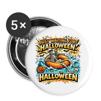 Waiting for Halloween Skeleton Hallloween Anticipation - Buttons large 2.2''/56 mm (5-pack) - white - Front