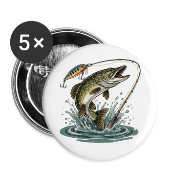 FISHING. WAIT. CATCH. - Buttons large 2.2''/56 mm (5-pack) - white - Front