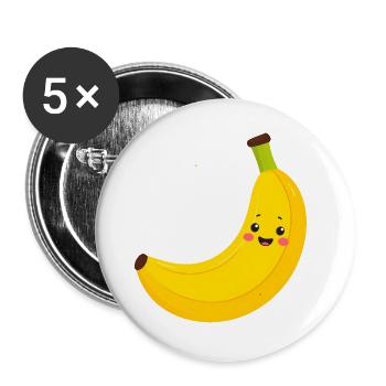 Yellow Kawaii Banana – Sweet Fruit Illustration Art - Buttons large 2.2''/56 mm (5-pack) - white - Front