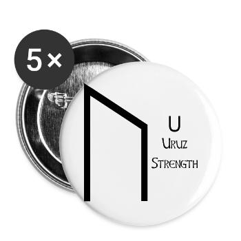 Uruz Rune Complete Black – Viking Futhark - Lot de 5 grands badges (56 mm) - blanc - Devant
