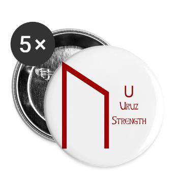 Uruz Rune Complete Red – Viking Futhark Norse - Lot de 5 grands badges (56 mm) - blanc - Devant