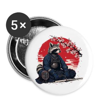 Raccoon Kendo Karate Judo Akido Martial Arts - Buttons large 2.2''/56 mm (5-pack) - white - Front