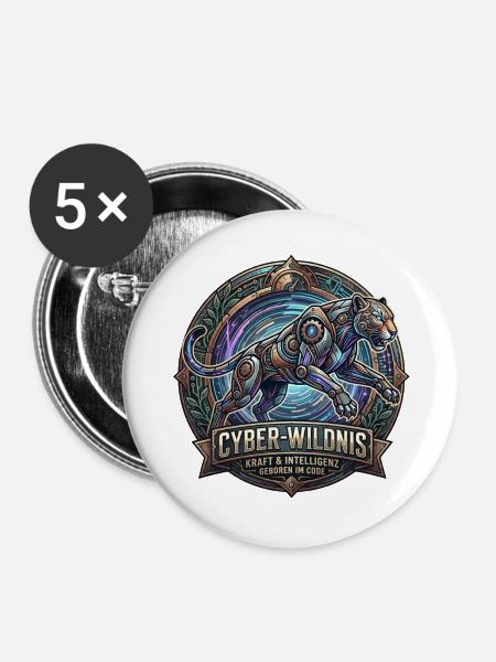 Cyber-Wildnis Panther - Buttons groß 56 mm (5er Pack) - Weiß
