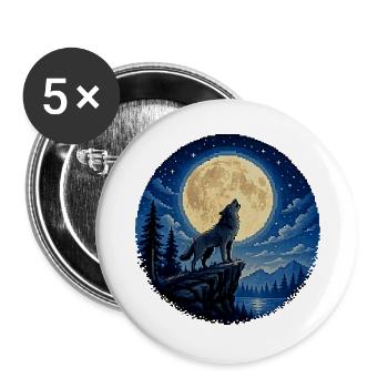 Mondbeschienener Wolf auf der Klippe - Buttons groß 56 mm (5er Pack) - Weiß - Vorne