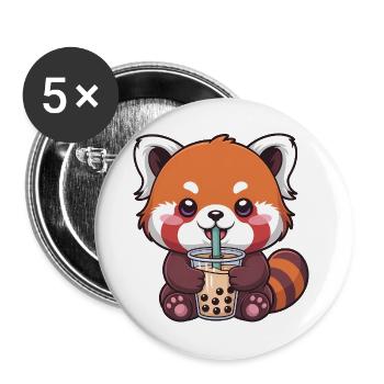 Kawaii Red Panda trinkt Bubble Tea - Buttons groß 56 mm (5er Pack) - Weiß - Vorne