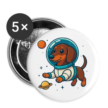 Dackel im All – Süßer Astronaut Hund - Buttons groß 56 mm (5er Pack) - Weiß - Vorne