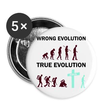 Evolution zum Kreuz: Glaube gewinnt - Buttons groß 56 mm (5er Pack) - Weiß - Vorne