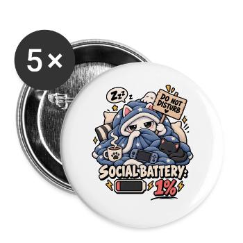 Schlafmodus Social Battery 1% - Buttons groß 56 mm (5er Pack) - Weiß - Vorne