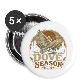 Taubenjagd-Saison: Lustiger Taubenjäger - Buttons groß 56 mm (5er Pack) - Weiß - Vorne