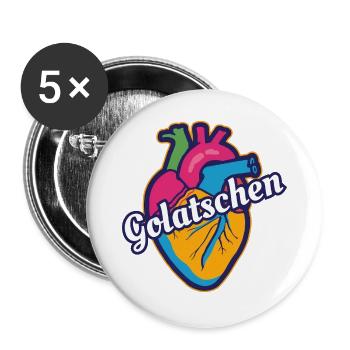 Buntes Herz Golatschen - Buttons groß 56 mm (5er Pack) - Weiß - Vorne