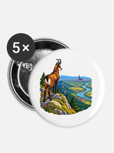 Chamois, Elsass, Vogesen, Straßburg, - Buttons groß 56 mm (5er Pack) - Weiß
