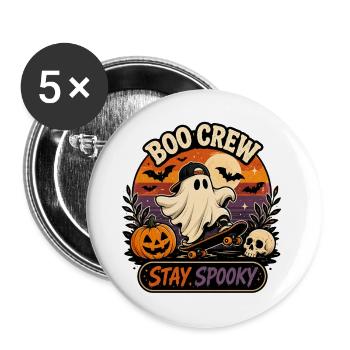 Halloween Boo Crew - Buttons groß 56 mm (5er Pack) - Weiß - Vorne