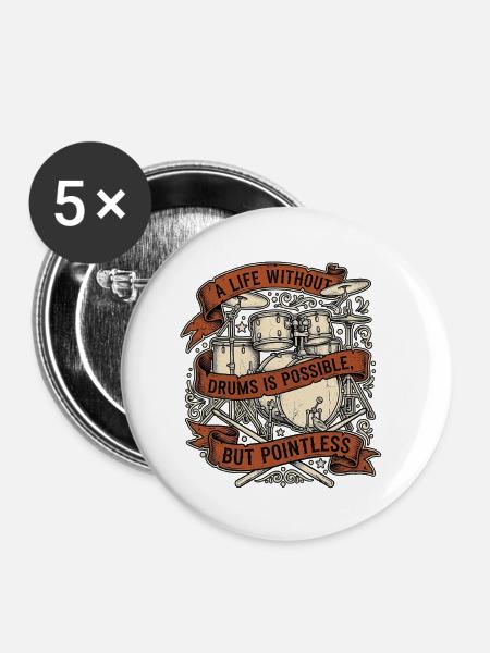 Schlagzeuger Schlagzeug - Buttons groß 56 mm (5er Pack) - Weiß