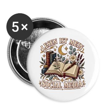 Lesen ist mein Social Media - Buttons groß 56 mm (5er Pack) - Weiß - Vorne