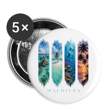 Malediven Travel – Traumstrand & Unterwasser Motiv - Buttons groß 56 mm (5er Pack) - Weiß - Vorne
