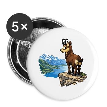 Alpengemsen auf Felsen - Buttons groß 56 mm (5er Pack) - Weiß - Vorne