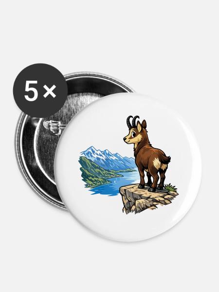 Alpengemsen auf Felsen - Buttons groß 56 mm (5er Pack) - Weiß