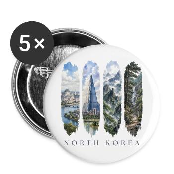 Nordkorea Travel – Architektur & Natur Motiv - Buttons groß 56 mm (5er Pack) - Weiß - Vorne