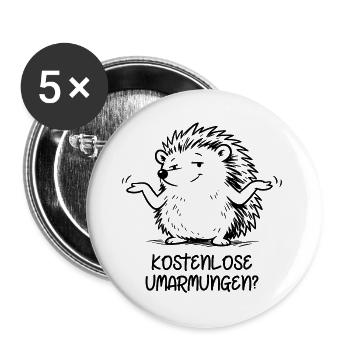 Igel - Kostenlose Umarmungen?  - Buttons groß 56 mm (5er Pack) - Weiß - Vorne