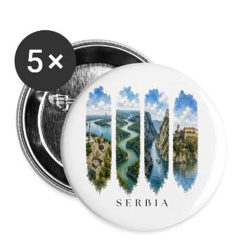 Serbien Travel – Belgrad & Natur Motiv - Buttons groß 56 mm (5er Pack) - Weiß - Vorne