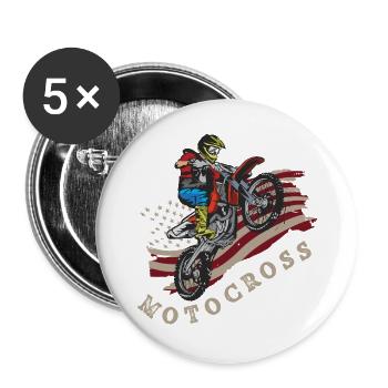 Amerikanische Flagge Motocross Motiv - Buttons groß 56 mm (5er Pack) - Weiß - Vorne