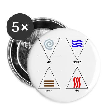 Die vier Elemente Alchemie Symbole Wicca - Buttons groß 56 mm (5er Pack) - Weiß - Vorne