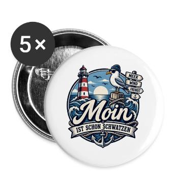 Moin Küstencharme Seemannsspruch - Buttons groß 56 mm (5er Pack) - Weiß - Vorne