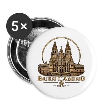 Buen Camino 2027 Kathedrale Santiago - Buttons groß 56 mm (5er Pack) - Weiß - Vorne
