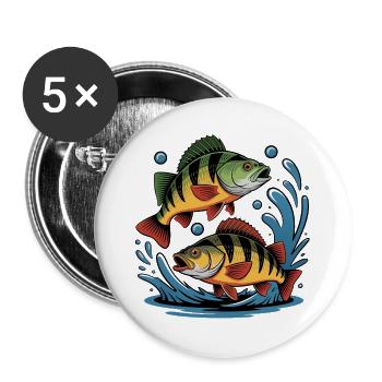 Barsch Angeln - Buttons groß 56 mm (5er Pack) - Weiß - Vorne