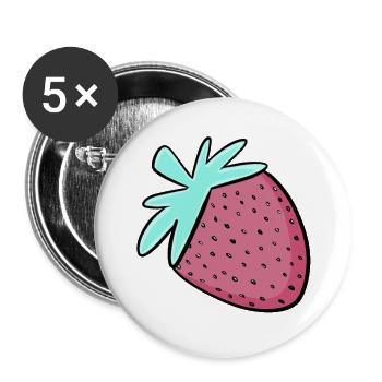 Erdbeer Pop-Art mit Minzgrünem Blatt - Buttons groß 56 mm (5er Pack) - Weiß - Vorne