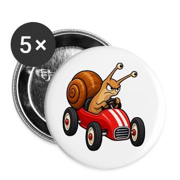 Entschlossene Schneckenrennen in einem Spielzeugauto - Buttons groß 56 mm (5er Pack) - Weiß - Vorne