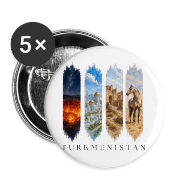 Turkmenistan Travel – Krater & Wüste Motiv - Buttons groß 56 mm (5er Pack) - Weiß - Vorne