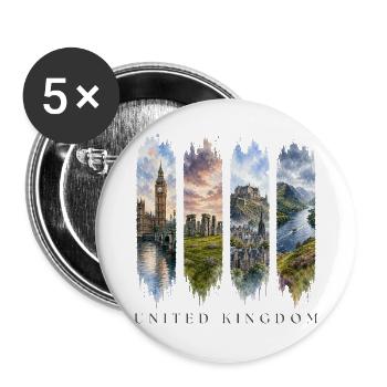 UK Travel – Big Ben & Stonehenge Motiv - Buttons groß 56 mm (5er Pack) - Weiß - Vorne