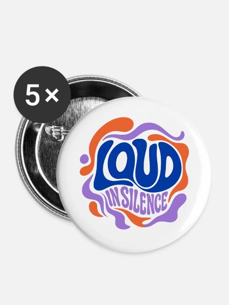 Loud in Silence Retro Psychedelia - Buttons groß 56 mm (5er Pack) - Weiß