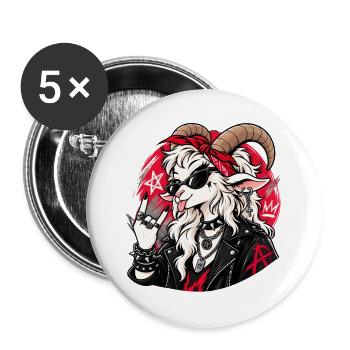 Punkrock-Ziegen-Maskottchen - Buttons groß 56 mm (5er Pack) - Weiß - Vorne