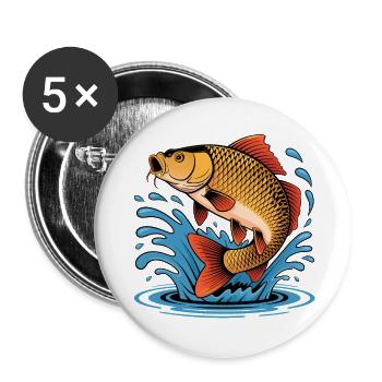 Karpfen Angeln - Buttons groß 56 mm (5er Pack) - Weiß - Vorne