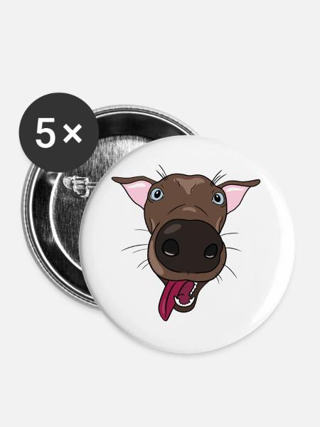 Verspielter Hund - Buttons groß 56 mm (5er Pack) - Weiß