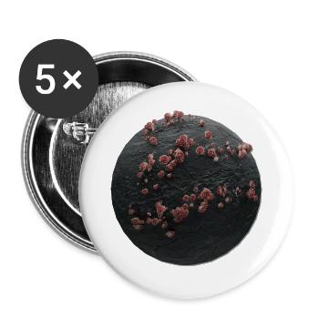 Steinkugel mit pinken Rosen - Buttons groß 56 mm (5er Pack) - Weiß - Vorne