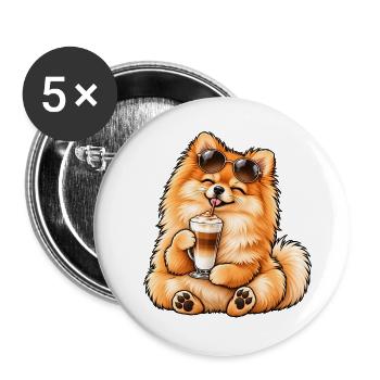 Süßer Zwergspitz mit Latte Macchiato - Buttons groß 56 mm (5er Pack) - Weiß - Vorne