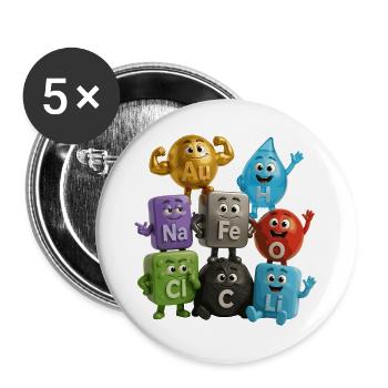 Farbige chemische Symbole - Buttons groß 56 mm (5er Pack) - Weiß - Vorne